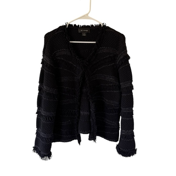 St. John Black Fringed Wool Sweater - Picture 2 of 8